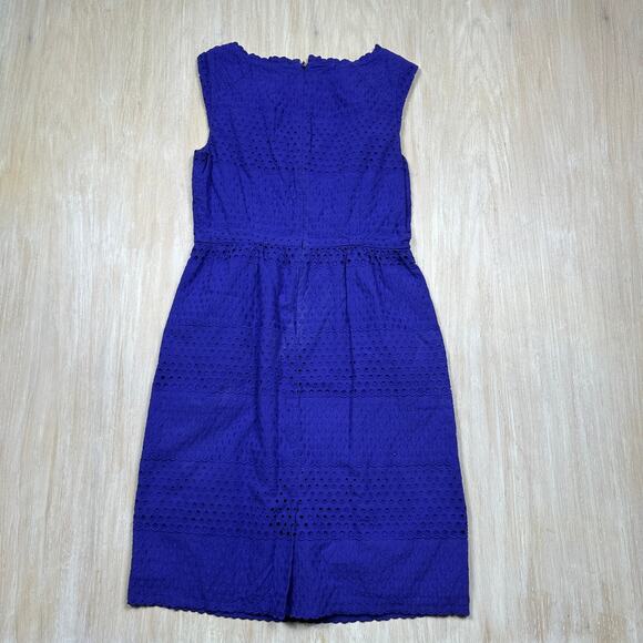 J Crew Purple Eyelet Sleeveless Fit & Flare Dress Cotton Lined Zip Back Size 4 - Picture 10 of 12